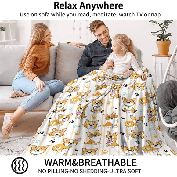 Corgi Animal Print Fleece Throw Blanket 50" x 60" - Picture 3 of 10